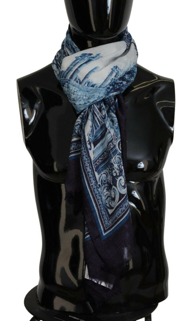 Dolce & Gabbana Blue Printed Men Neck Wrap Shawl Scarf