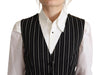 Dolce & Gabbana Black Stripes Wool V-neck Sleeveless Button Vest Top - GENUINE AUTHENTIC BRAND LLC  