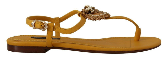 Dolce & Gabbana Mustard Leather Devotion Flats Sandals Shoes - GENUINE AUTHENTIC BRAND LLC  