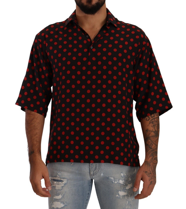 Dolce & Gabbana Red Black Silk Polka Dots Short Sleeves Shirt - GENUINE AUTHENTIC BRAND LLC  