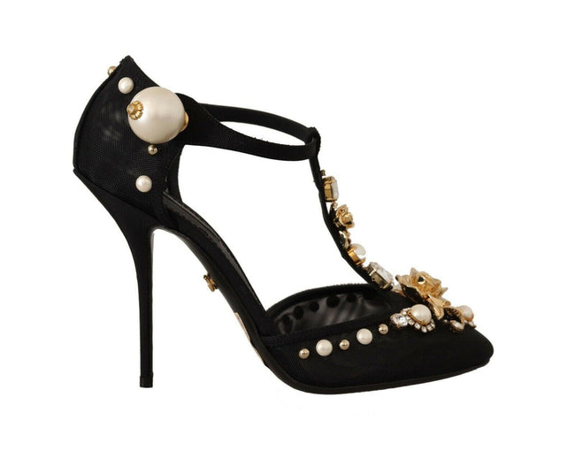 Dolce & Gabbana Black Faux Pearl Crystal Vally Heels Sandals Shoes - GENUINE AUTHENTIC BRAND LLC  