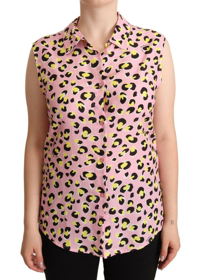 Love Moschino Pink Leopard Print Sleeveless Collared Polo Top - GENUINE AUTHENTIC BRAND LLC  