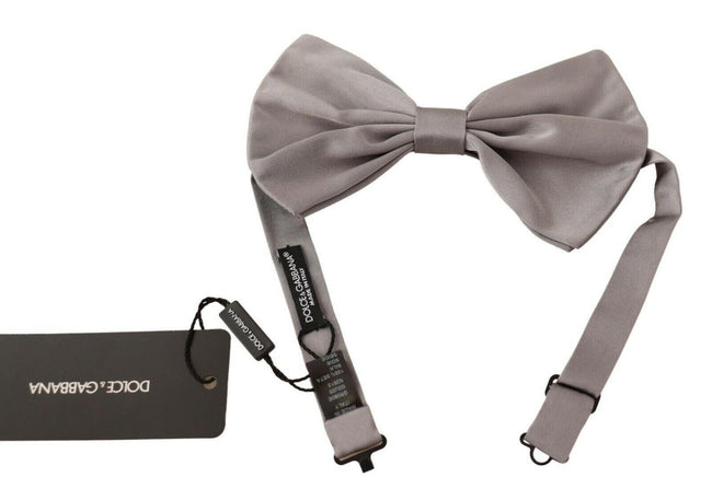 Dolce & Gabbana Silver Gray Silk Adjustable Neck Papillon Bow Tie - GENUINE AUTHENTIC BRAND LLC  