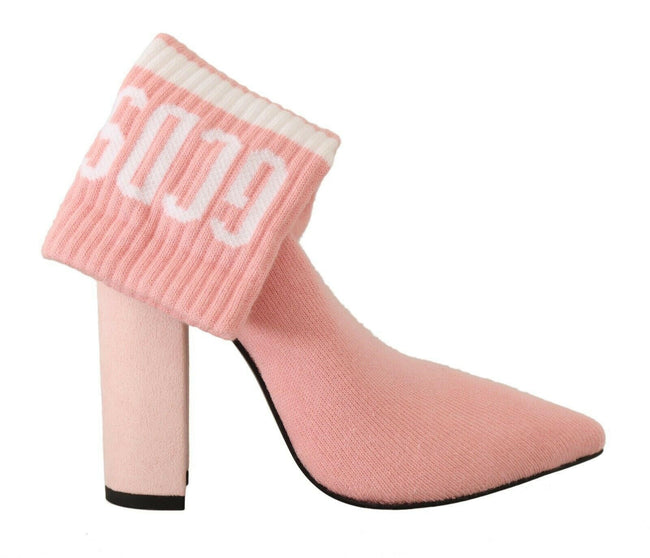 GCDS Pink Suede Logo Socks Block Heel Ankle Boots Shoes - GENUINE AUTHENTIC BRAND LLC  