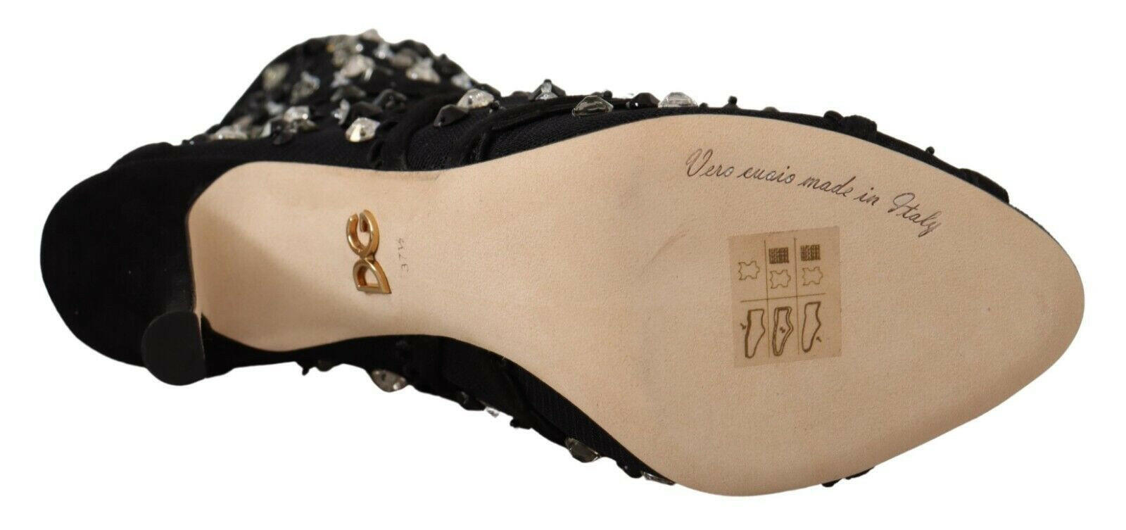 Dolce & Gabbana Black Crystals Heels Zipper Short Boots Shoes - GENUINE AUTHENTIC BRAND LLC  