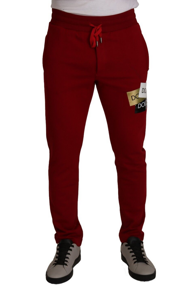 Dolce & Gabbana Red Cotton Logo Patch Sweatpants Jogging Pants - GENUINE AUTHENTIC BRAND LLC  
