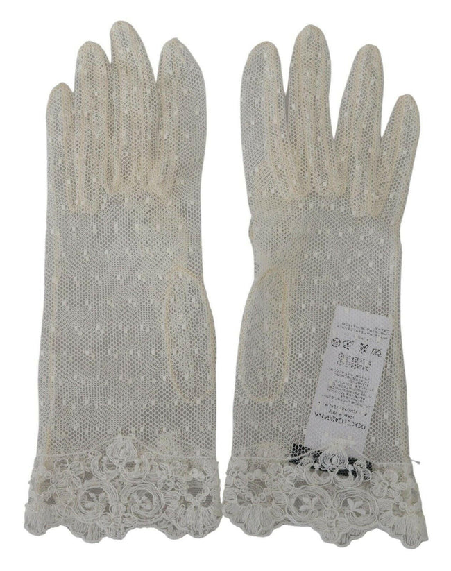 Dolce & Gabbana White Lace Wrist Length Mitten Cotton Gloves - GENUINE AUTHENTIC BRAND LLC  