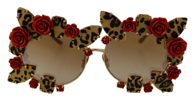 Dolce & Gabbana Gold Metal Frame Roses Embellished Sunglasses - GENUINE AUTHENTIC BRAND LLC  