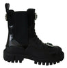 Dolce & Gabbana Black Leather Crystal Combat Boots - GENUINE AUTHENTIC BRAND LLC  