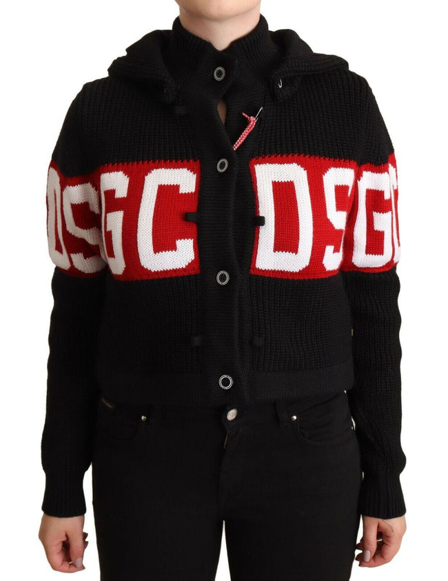 GCDS Black Cashmere Hooded Button Down Logo Cardigan Jacket - GENUINE AUTHENTIC BRAND LLC  