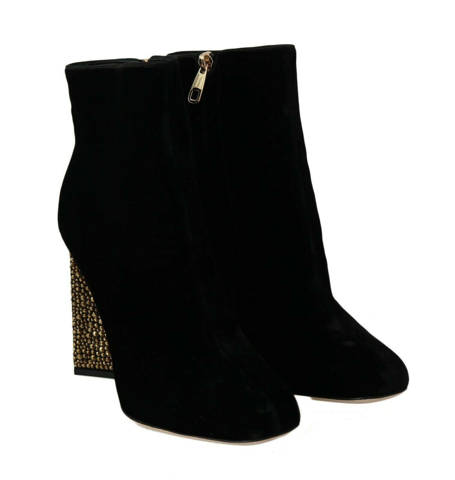 Dolce & Gabbana Black Velvet Crystal Square Heels Shoes - GENUINE AUTHENTIC BRAND LLC  