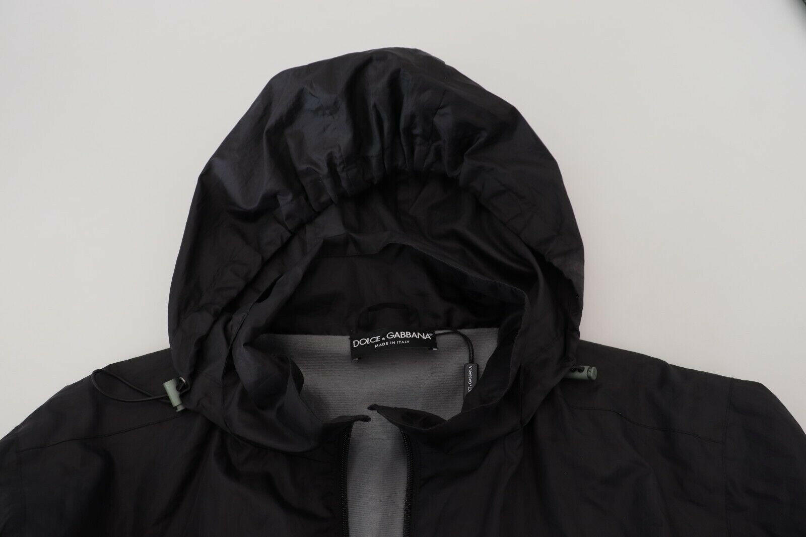 Dolce & Gabbana Black Printed Nylon Hooded Bomber Jacket - GENUINE AUTHENTIC BRAND LLC  