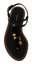 Dolce & Gabbana Black Leather Coins Flip Flops Sandals Shoes - GENUINE AUTHENTIC BRAND LLC  