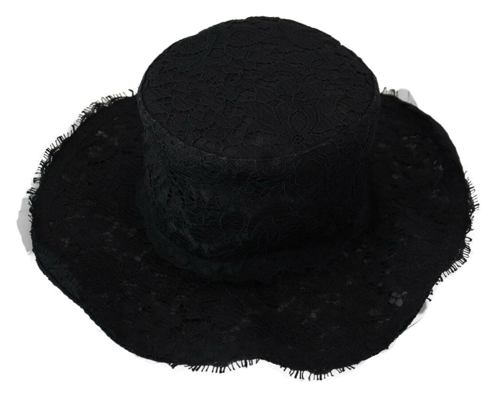 Dolce & Gabbana Black Floral Lace Wide Brim Top Hat - GENUINE AUTHENTIC BRAND LLC  
