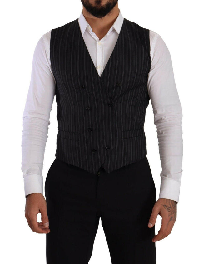 Dolce & Gabbana Gray Striped Double Breasted Waistcoat Vest - GENUINE AUTHENTIC BRAND LLC  