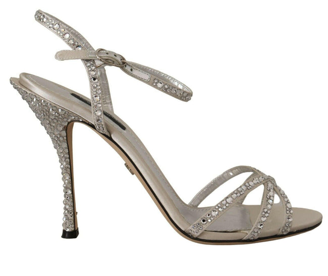 Dolce & Gabbana Silver Crystal Covered Ankle Strap Sandals Shoes - GENUINE AUTHENTIC BRAND LLC  