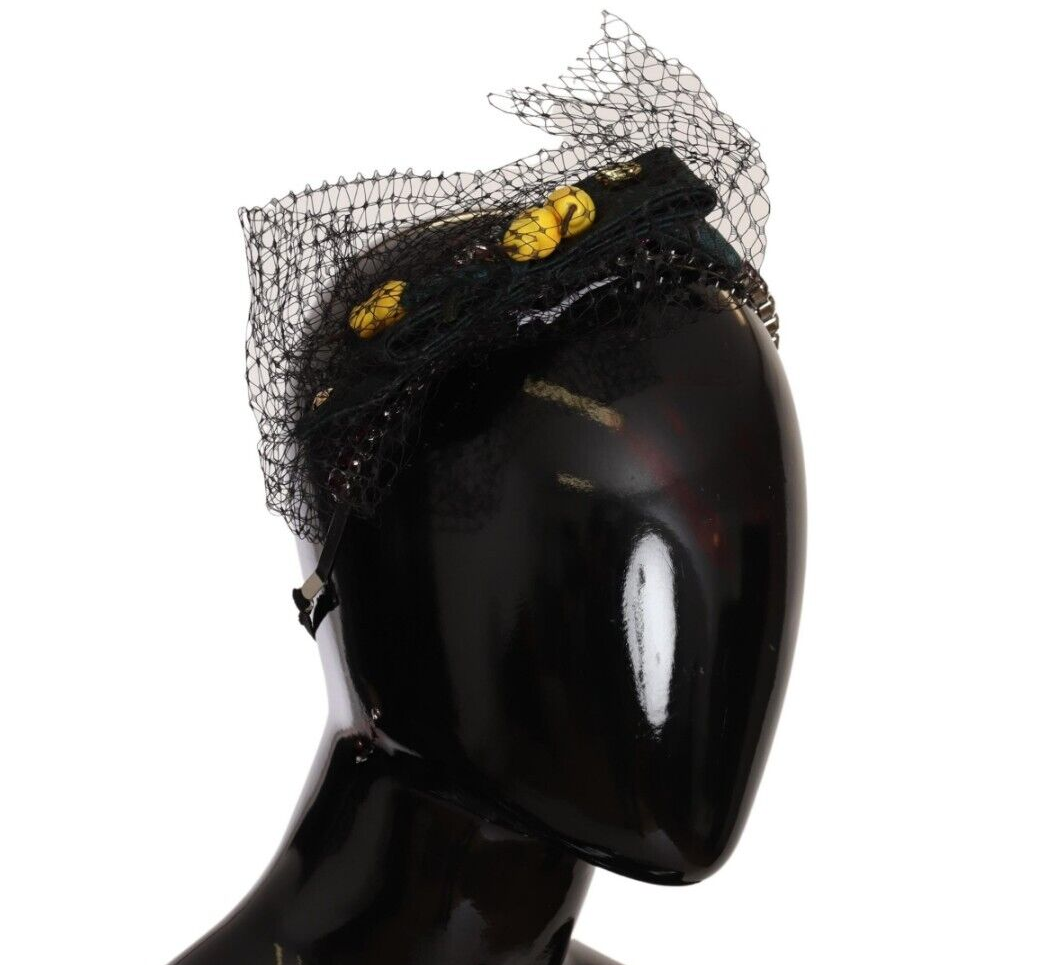 Dolce & Gabbana Silver Tiara Crystals Fruits Black Mesh Diadem Headband - GENUINE AUTHENTIC BRAND LLC  