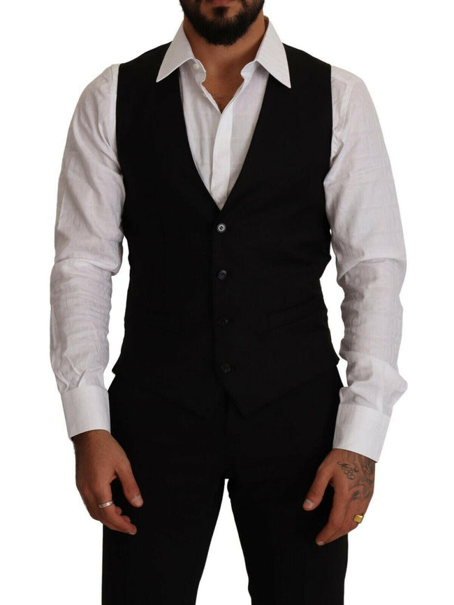 Dolce & Gabbana Black Wool Single Breasted Waistcoat Vest - GENUINE AUTHENTIC BRAND LLC  