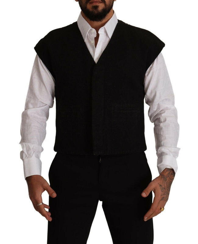 Dolce & Gabbana Black Wool Cotton Dress Waistcoat Vest - GENUINE AUTHENTIC BRAND LLC  