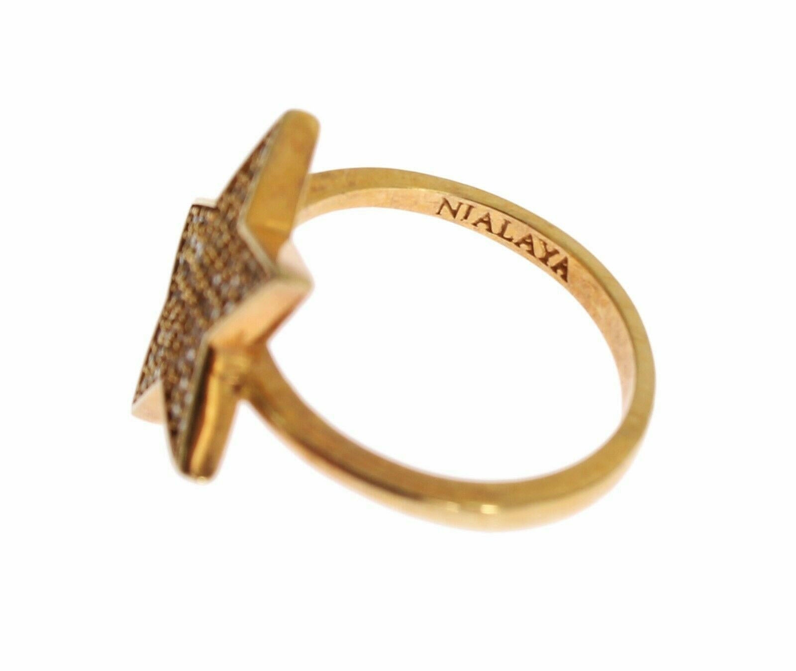 Nialaya Star Gold 925 Silver Womens Clear Ring - GENUINE AUTHENTIC BRAND LLC  