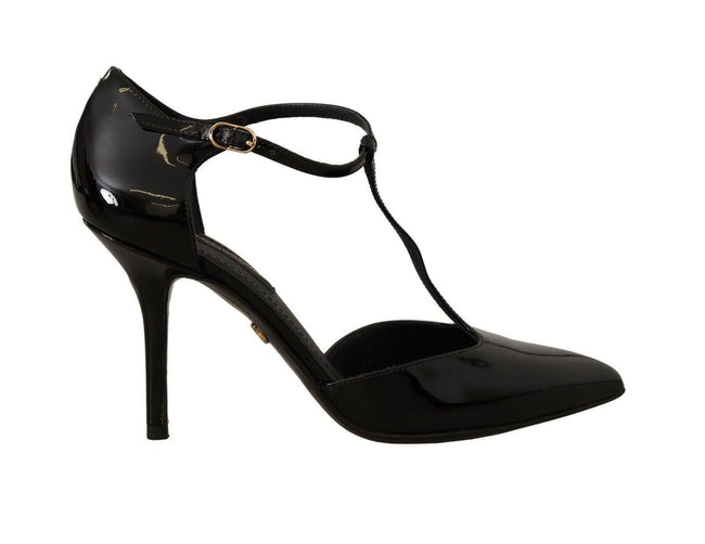 Dolce & Gabbana Black Patent Leather T-Strap Heels Sandals Shoes - GENUINE AUTHENTIC BRAND LLC  