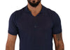 Daniele Alessandrini Navy Blue Linen Collared T-shirt - GENUINE AUTHENTIC BRAND LLC  