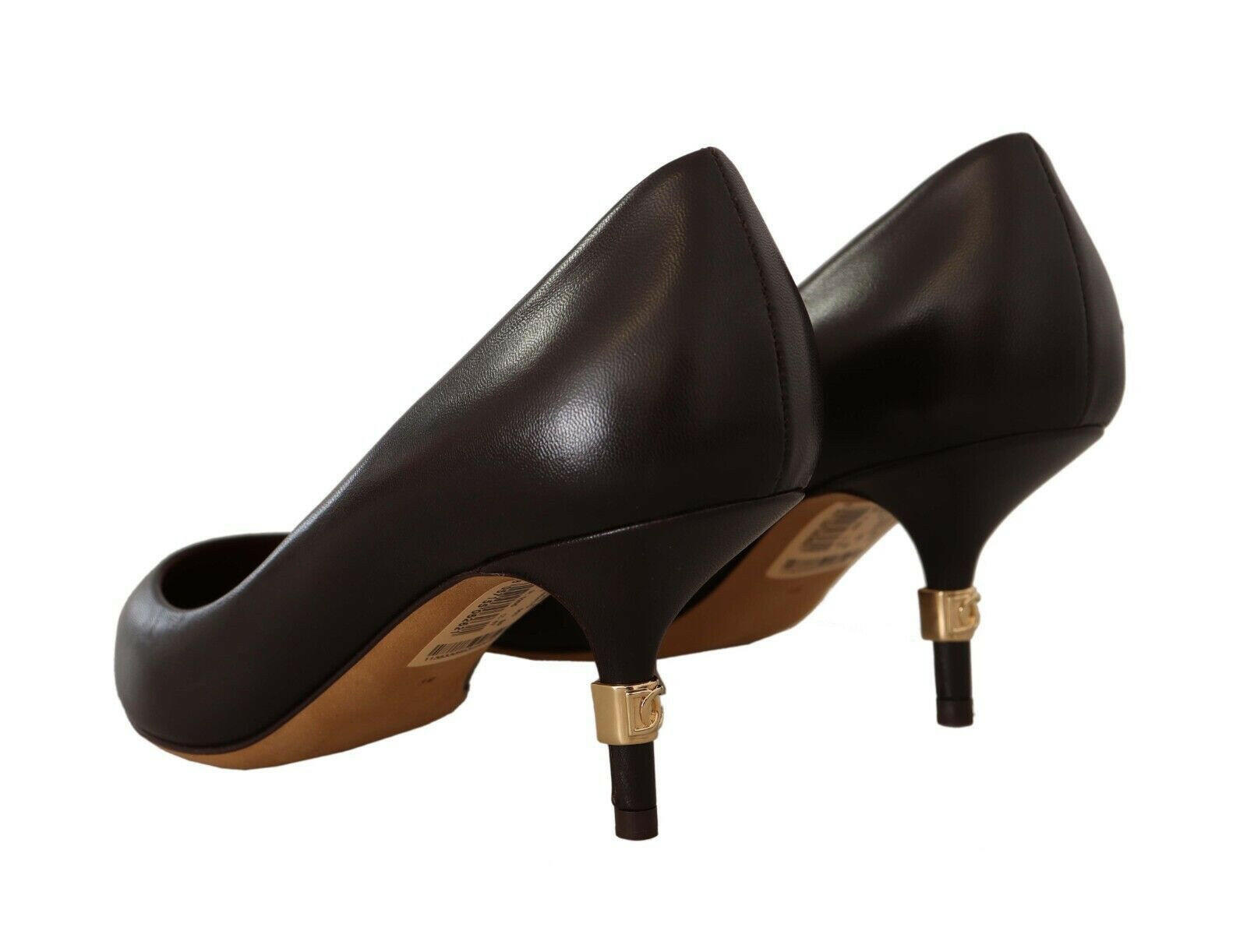 Dolce & Gabbana Brown Leather Kitten Mid Heels Pumps Shoes - GENUINE AUTHENTIC BRAND LLC  