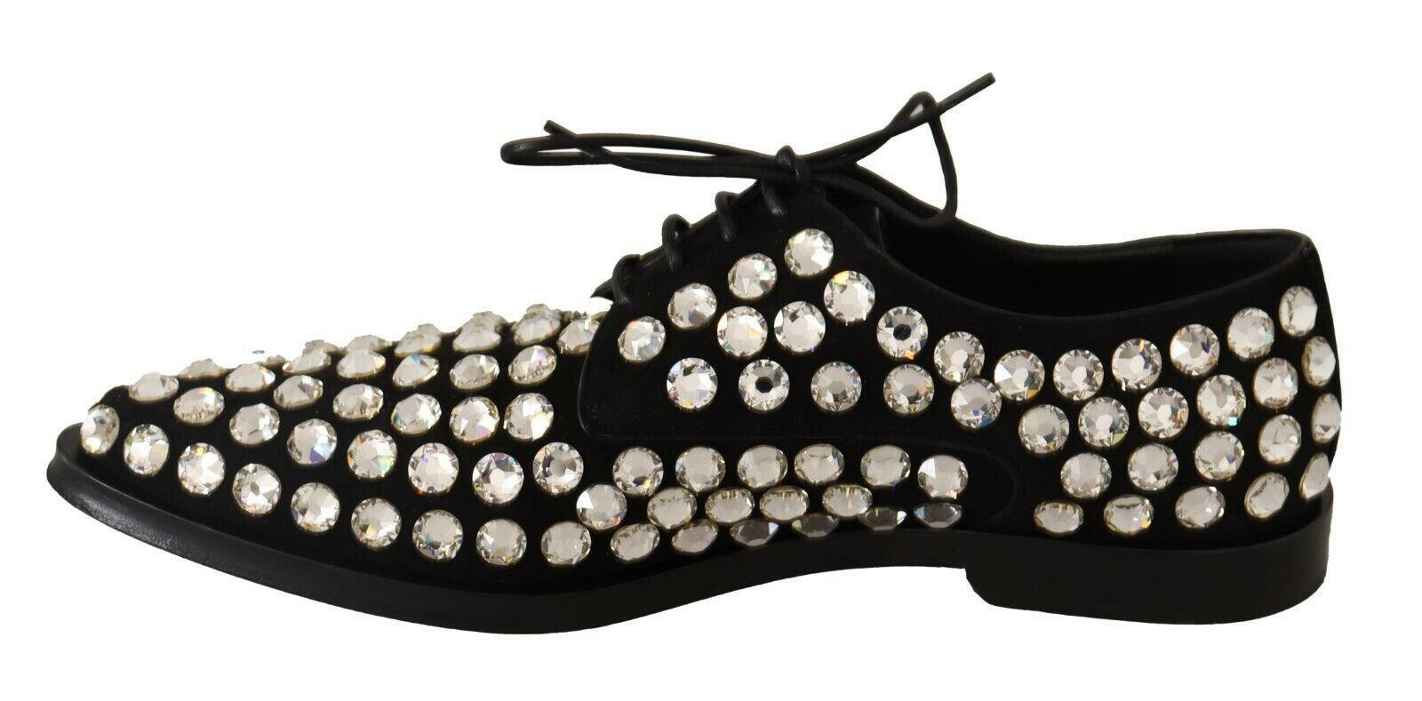 Dolce & Gabbana Black Leather Crystals Lace Up Formal Shoes - GENUINE AUTHENTIC BRAND LLC  