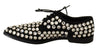 Dolce & Gabbana Black Leather Crystals Lace Up Formal Shoes - GENUINE AUTHENTIC BRAND LLC  