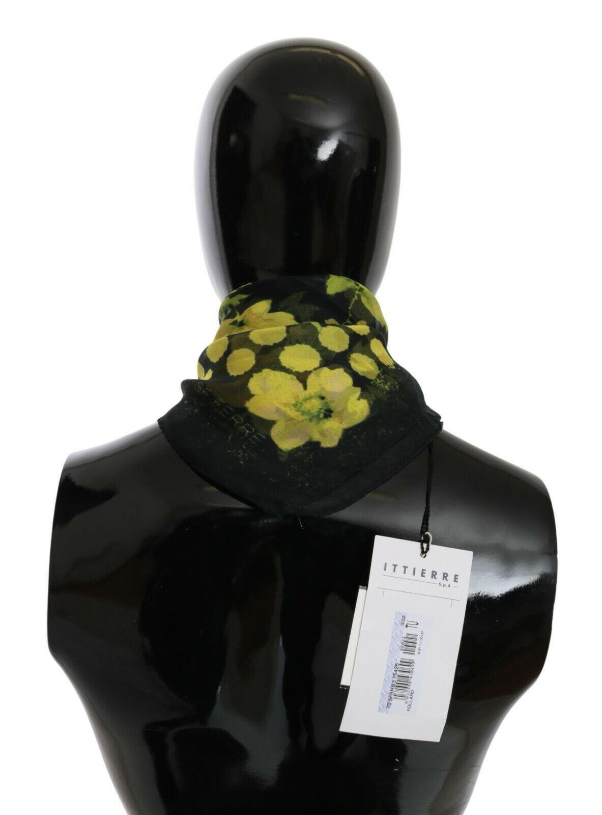 GF Ferre Black Yellow Floral Wrap Shawl Foulard Scarf - GENUINE AUTHENTIC BRAND LLC  