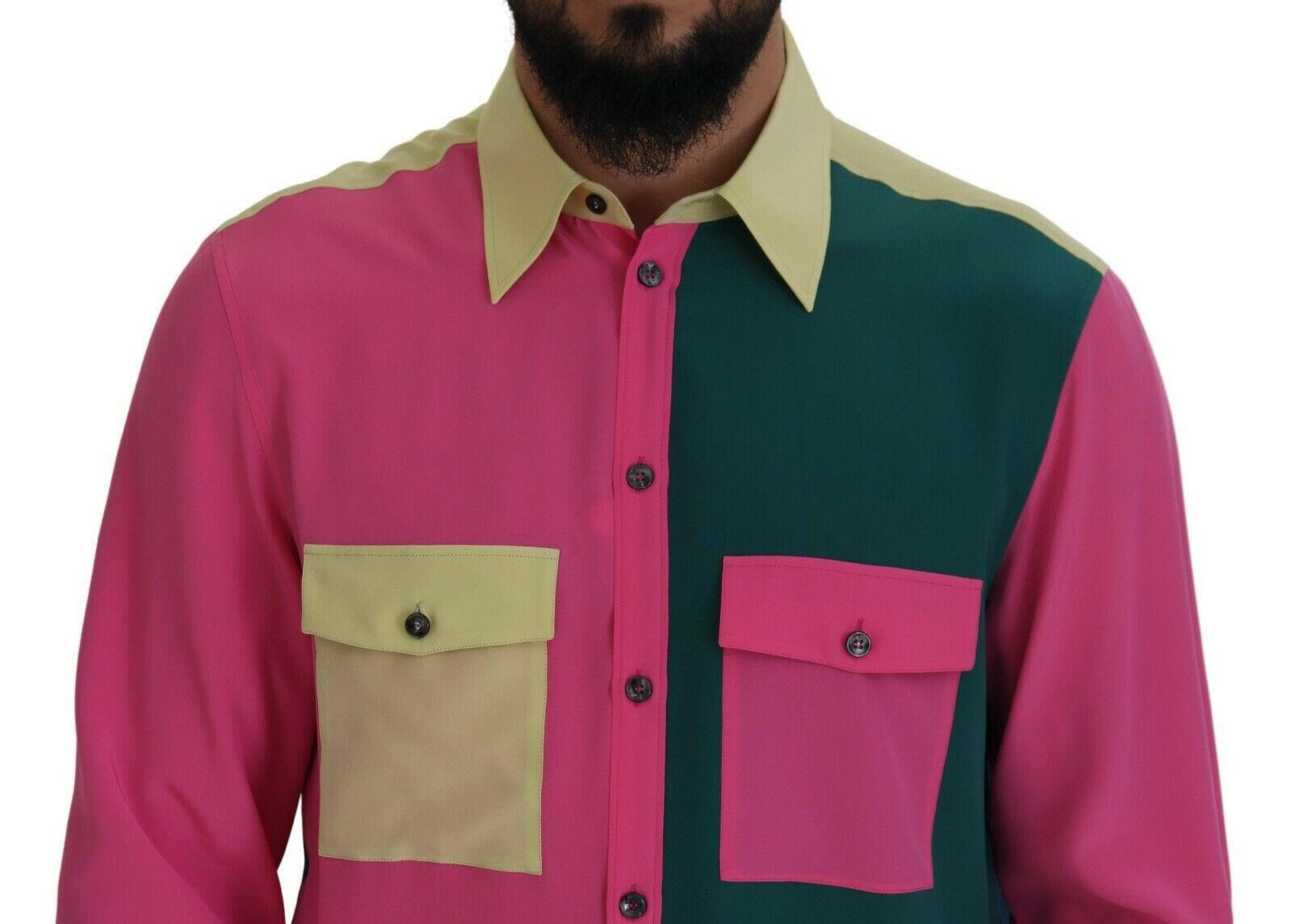 Dolce & Gabbana Multicolor Patchwork Silk Button Down Shirt - GENUINE AUTHENTIC BRAND LLC  