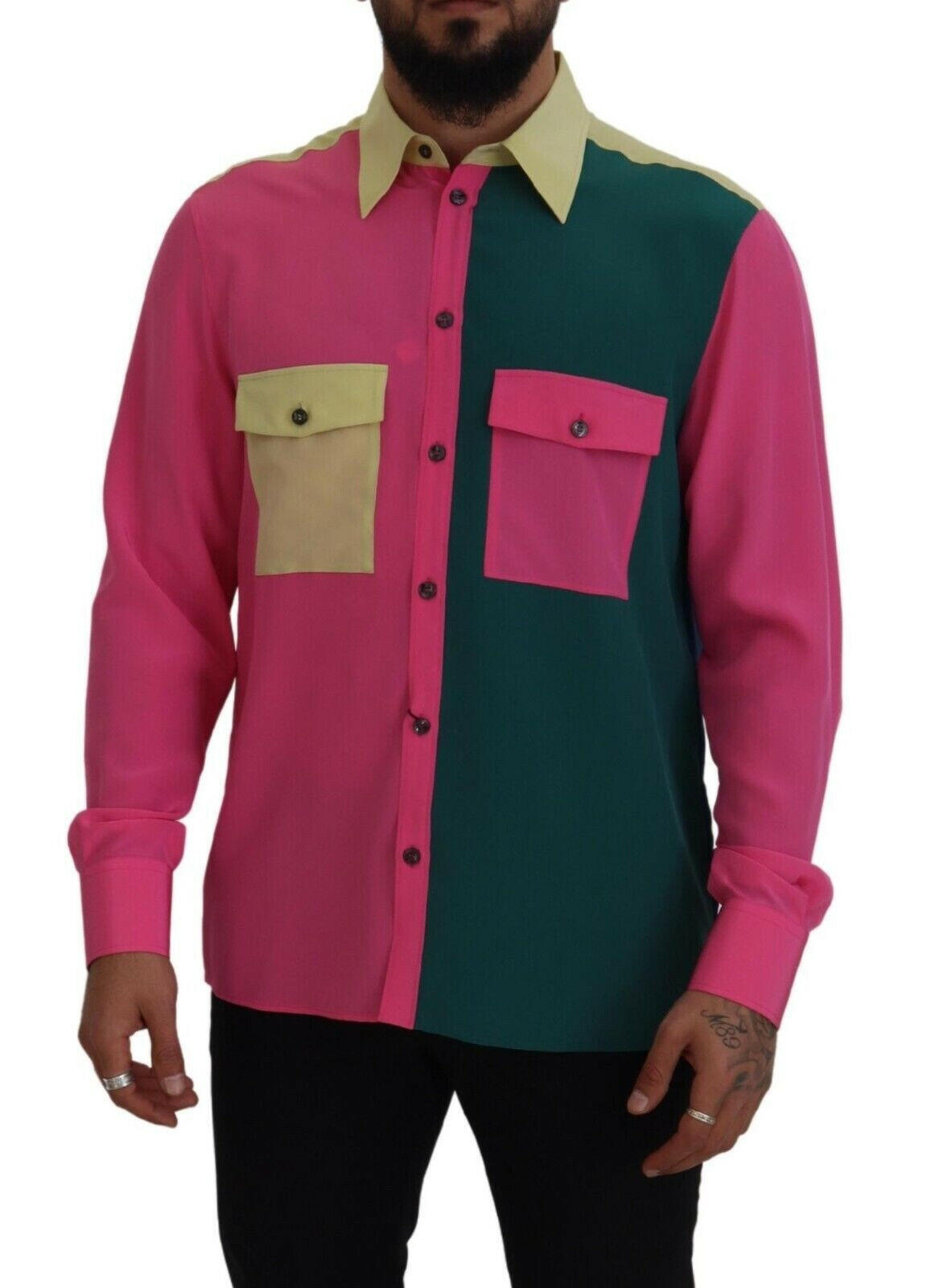 Dolce & Gabbana Multicolor Patchwork Silk Button Down Shirt - GENUINE AUTHENTIC BRAND LLC  