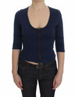 Exte Blue Cotton Top Zipper Deep Crew-neck Sweater - GENUINE AUTHENTIC BRAND LLC  