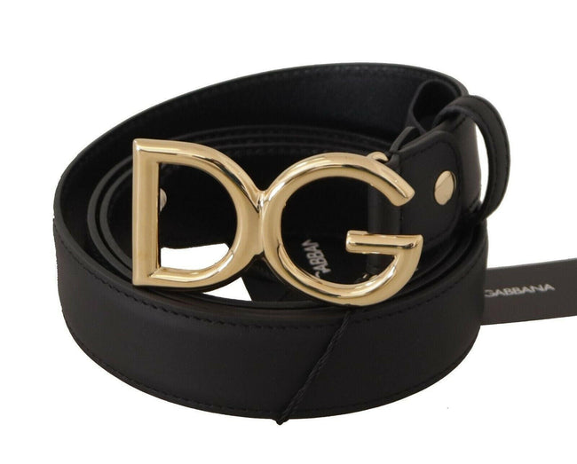 Dolce & Gabbana Black Leather Gold Metal DG Logo Waist Buckle Belt - GENUINE AUTHENTIC BRAND LLC  