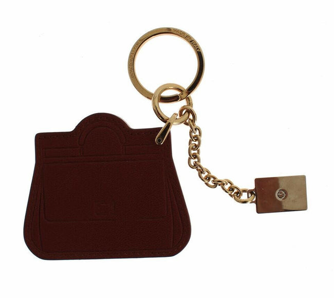 Dolce & Gabbana Brown Leather Miss SICILY Gold Finder Chain Keychain - GENUINE AUTHENTIC BRAND LLC  
