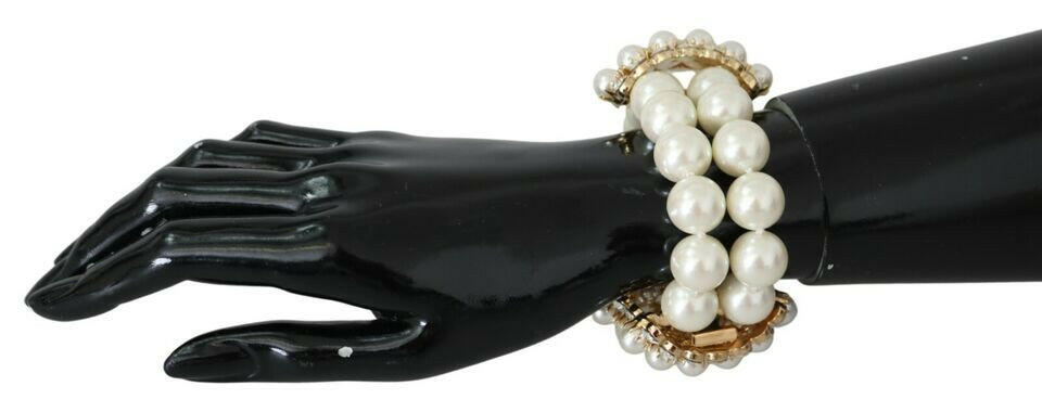 Dolce & Gabbana White Faux Pearl Beads Translucent Crystals Bracelet - GENUINE AUTHENTIC BRAND LLC  