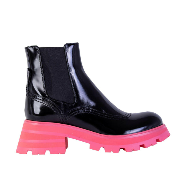 Alexander McQueen Black Leather Fluo Pink Sole Chelsea Boots - GENUINE AUTHENTIC BRAND LLC  
